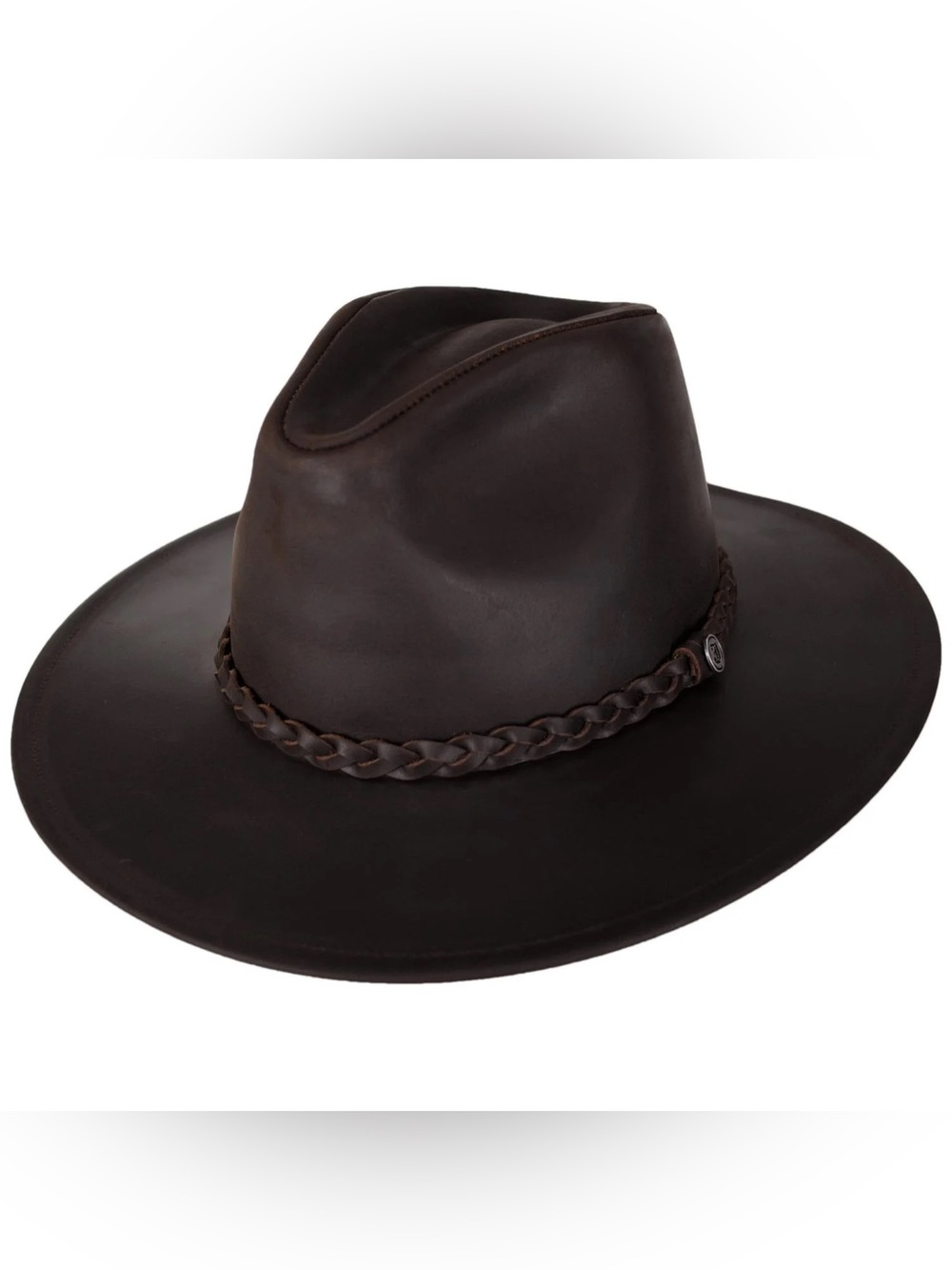 Jaxon Brown Leather Western Style Hat (Cowboy Hat) with Braided Hatband XXL